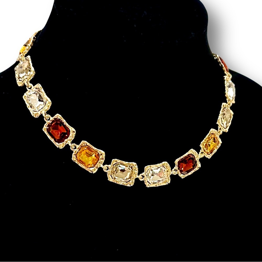 WARM HUES Designer Gemstone Statement Necklace & Earrings Set | NWT - Picture 9 of 16